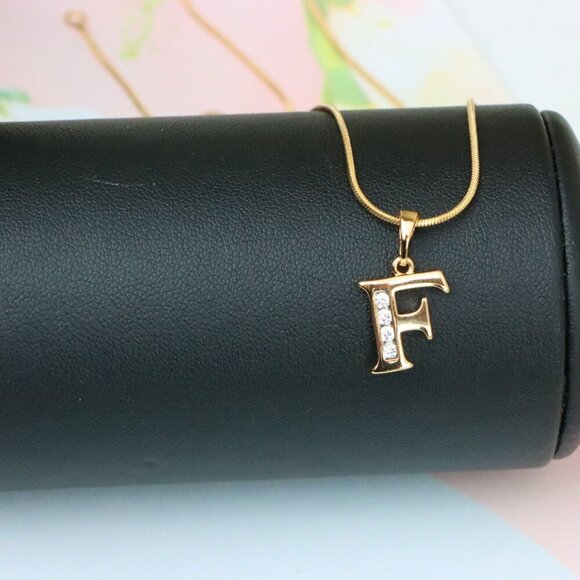 "Rose Gold Letter F Pendant with Crystals – 18K Gold Plated Charm, XPPT1355 - Picture 6 of 13